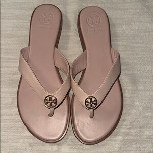 Tory Burch Pink Thong Sandals with Gold Emblem
